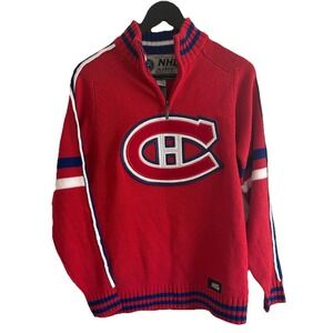 Vintage ILANCO Montreal Canadiens NHL Sweater Mens Small Red 1/4 Zip Knit Habs